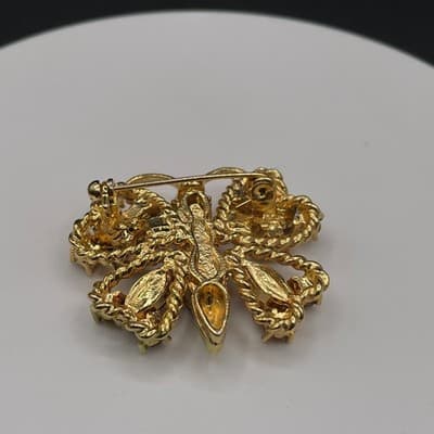 Vintage Gold Tone Brown & AB Rhinestone Butterfly Brooch Pin Jewellery 1 Inch - Thumbnail 7