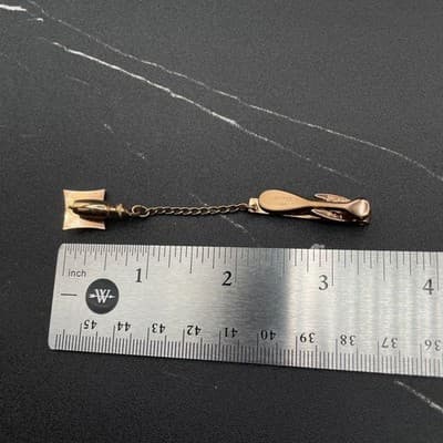 Vintage Gold Tone Dangling Fob Jockey Tie Clip Pin Rhinestone Accent Tie Bar - Thumbnail 8