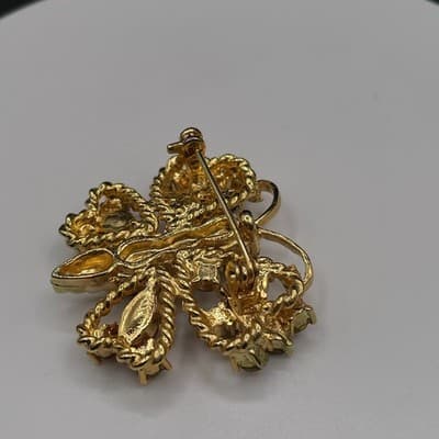 Vintage Gold Tone Brown & AB Rhinestone Butterfly Brooch Pin Jewellery 1 Inch - Thumbnail 8