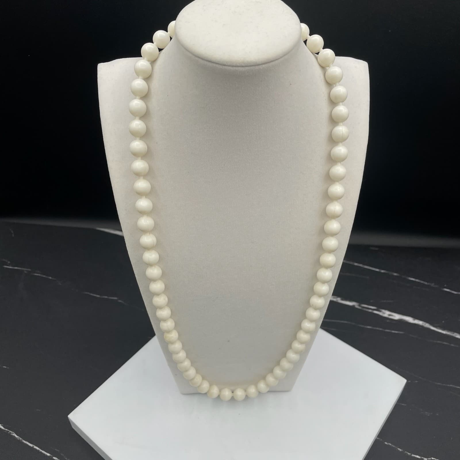 Vintage Cream Plastic Pearl Bead Necklace Long Opera Strand 12" Classic Fashion