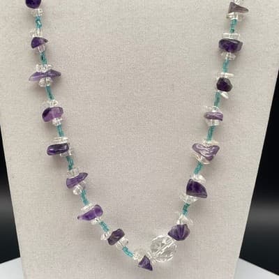 VTG Amethyst Glass Chip Necklace Choker Tumbled Gemstone Boho Classic Jewelry - Thumbnail 3