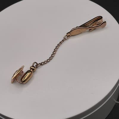 Vintage Gold Tone Dangling Fob Jockey Tie Clip Pin Rhinestone Accent Tie Bar - Thumbnail 7