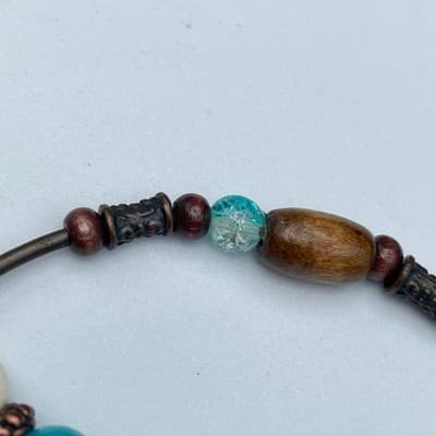 Vintage Boho Bracelet Clay Turquoise Wood Heart Paw Print Copper Tone Bangle - Thumbnail 6