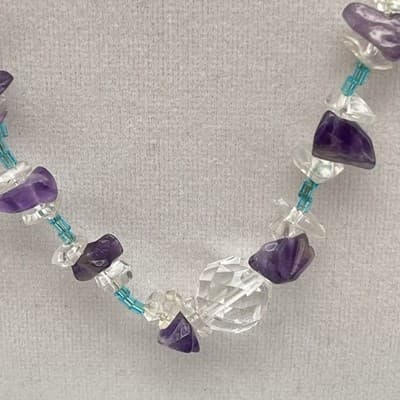 VTG Amethyst Glass Chip Necklace Choker Tumbled Gemstone Boho Classic Jewelry - Thumbnail 5