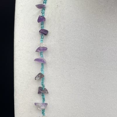 VTG Amethyst Glass Chip Necklace Choker Tumbled Gemstone Boho Classic Jewelry - Thumbnail 4
