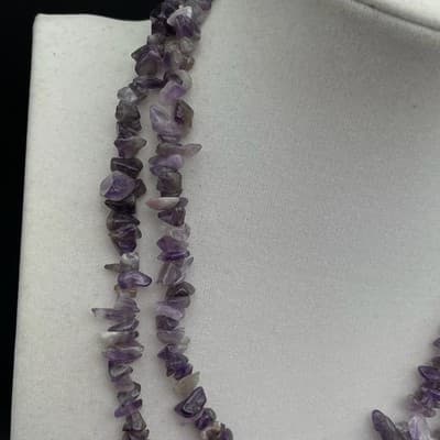 Vintage Long Amethyst Chip Necklace Double Strand Natural Purple Gemstone Boho - Thumbnail 2