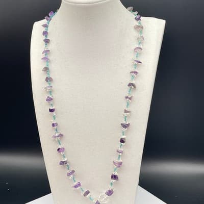 VTG Amethyst Glass Chip Necklace Choker Tumbled Gemstone Boho Classic Jewelry - Thumbnail 2