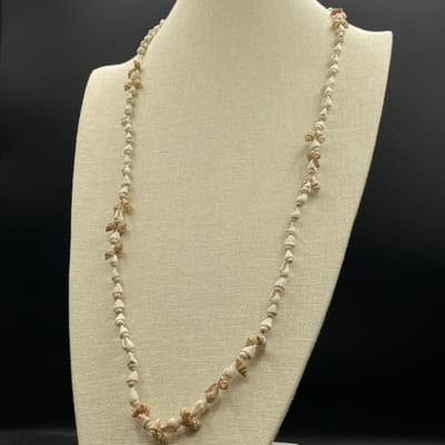 Vintage Cowrie Shell Heishi Strand Necklace Long Boho Beach Coastal Beige - Thumbnail 6