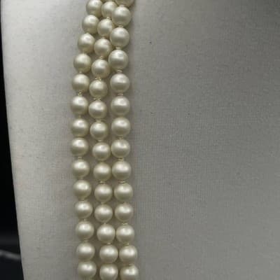Vintage Faux Plastic Pearl Triple Strand Choker Pink Composite Stone Clasp 16" - Thumbnail 5