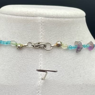 VTG Amethyst Glass Chip Necklace Choker Tumbled Gemstone Boho Classic Jewelry - Thumbnail 6