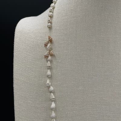 Vintage Cowrie Shell Heishi Strand Necklace Long Boho Beach Coastal Beige - Thumbnail 3