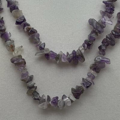 Vintage Long Amethyst Chip Necklace Double Strand Natural Purple Gemstone Boho - Thumbnail 3