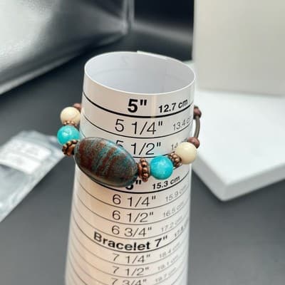 Vintage Boho Bracelet Clay Turquoise Wood Heart Paw Print Copper Tone Bangle - Thumbnail 7