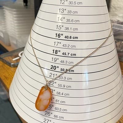 VTG Orange Carnelian Agate Stone Pebble Pendant Necklace Long Chain Gold Tone - Thumbnail 11