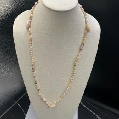 VTG Cowrie Shell Necklace Puka Beads Long Strand Beach Boho Style Neutral Tone - Thumbnail 2
