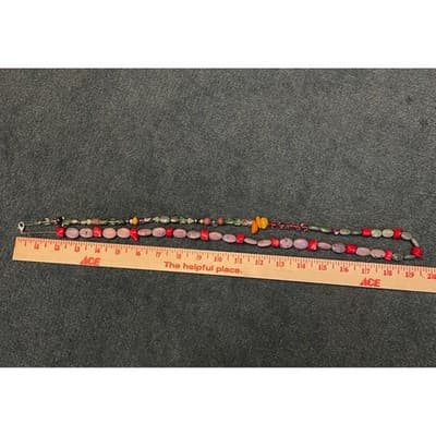 VTG Long Multi Strand Necklace Dyed Jasper Coral Glass Statement Mix Material - Thumbnail 8