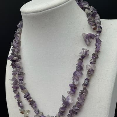 Vintage Long Amethyst Chip Necklace Double Strand Natural Purple Gemstone Boho - Thumbnail 4