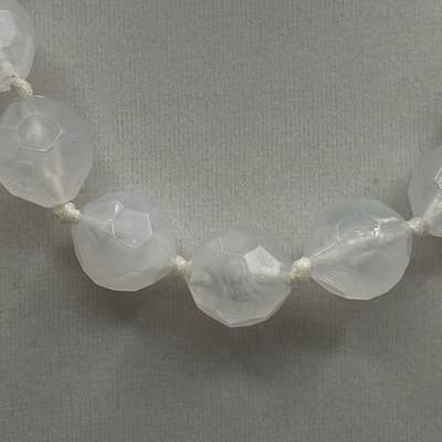 Vintage White Faceted Resin Bead Necklace Ribbon Tie Choker 14" Chunky Style - Thumbnail 4