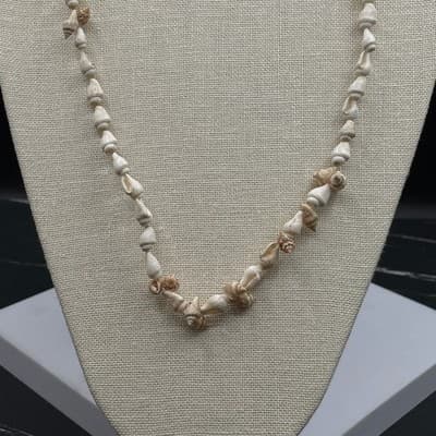 Vintage Cowrie Shell Heishi Strand Necklace Long Boho Beach Coastal Beige - Thumbnail 5
