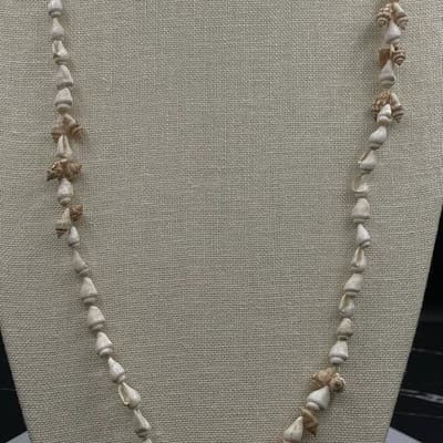 Vintage Cowrie Shell Heishi Strand Necklace Long Boho Beach Coastal Beige - Thumbnail 4