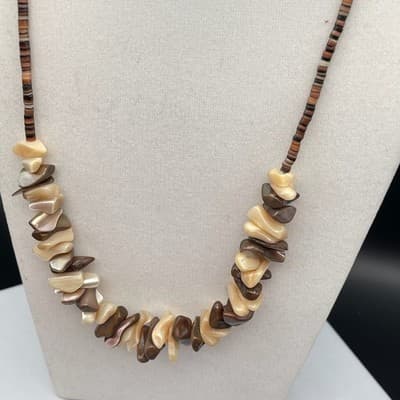 Vintage Natural Pearl Brown Shell Chip Necklace Beach Boohoo Coastal Jewellery - Thumbnail 5