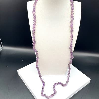 Vintage 90s Amethyst Quartz Chip Necklace Clear Glass Purple Women's Jewelry