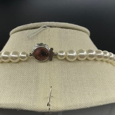 VTG Faux Pearl Strand Necklace Clear Crystal Spacer Beads Silver Tone Clasp 17" - Thumbnail 7