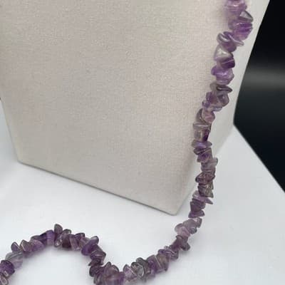 Vintage 90s Amethyst Quartz Chip Necklace Clear Glass Purple Women's Jewelry - Thumbnail 8