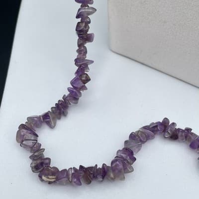 Vintage 90s Amethyst Quartz Chip Necklace Clear Glass Purple Women's Jewelry - Thumbnail 7