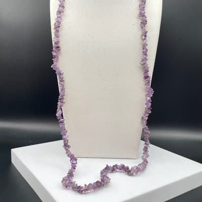 Vintage 90s Amethyst Quartz Chip Necklace Clear Glass Purple Women's Jewelry - Thumbnail 3