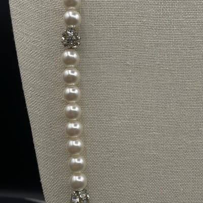 VTG Faux Pearl Strand Necklace Clear Crystal Spacer Beads Silver Tone Clasp 17" - Thumbnail 4
