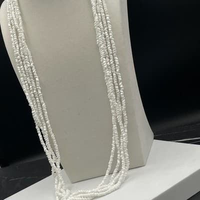 Vintage 90s Gold Tone White Puka Chip Plastic Necklace Women's Classic Jewelry - Thumbnail 5