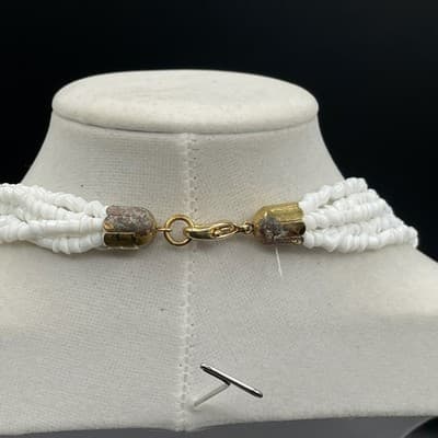 Vintage 90s Gold Tone White Puka Chip Plastic Necklace Women's Classic Jewelry - Thumbnail 8