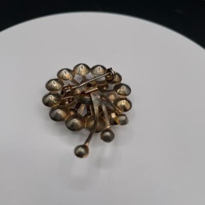 Vintage Starburst Dandelion Gold Tone Clear Rhinestone Costume Brooch Pin - Thumbnail 6