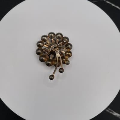 Vintage Starburst Dandelion Gold Tone Clear Rhinestone Costume Brooch Pin - Thumbnail 5