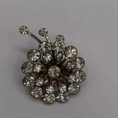 Vintage Starburst Dandelion Gold Tone Clear Rhinestone Costume Brooch Pin - Thumbnail 2