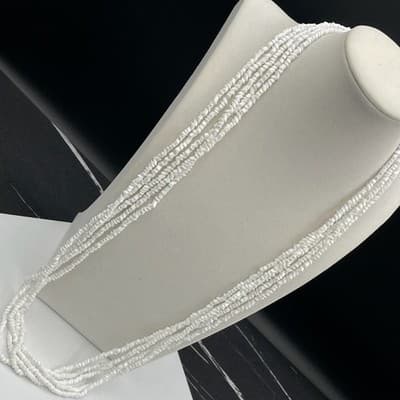 Vintage 90s Gold Tone White Puka Chip Plastic Necklace Women's Classic Jewelry - Thumbnail 3