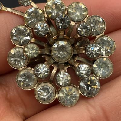 Vintage Starburst Dandelion Gold Tone Clear Rhinestone Costume Brooch Pin - Thumbnail 4
