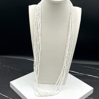 Vintage 90s Gold Tone White Puka Chip Plastic Necklace Women's Classic Jewelry