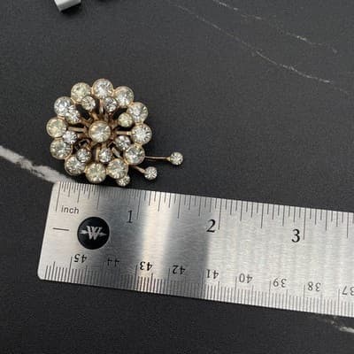 Vintage Starburst Dandelion Gold Tone Clear Rhinestone Costume Brooch Pin - Thumbnail 8