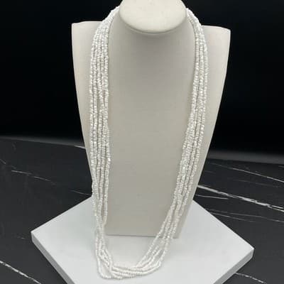 Vintage 90s Gold Tone White Puka Chip Plastic Necklace Women's Classic Jewelry - Thumbnail 2