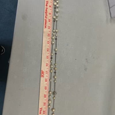 Vintage Long Faux Plastic Pearl Chain Necklace 27" Multi Strand Glass Aluminum - Thumbnail 11