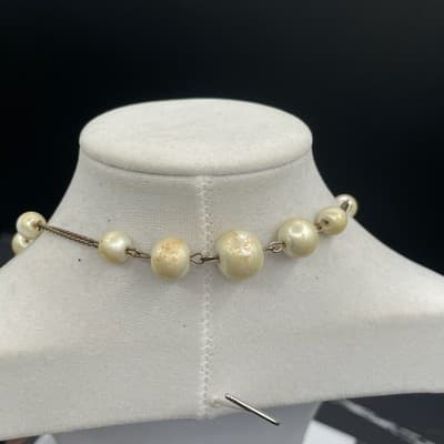 Vintage Long Faux Plastic Pearl Chain Necklace 27" Multi Strand Glass Aluminum - Thumbnail 9
