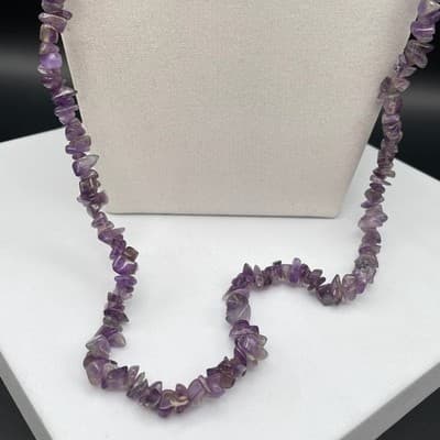 Vintage 90s Amethyst Quartz Chip Necklace Clear Glass Purple Women's Jewelry - Thumbnail 6