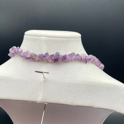 Vintage 90s Amethyst Quartz Chip Necklace Clear Glass Purple Women's Jewelry - Thumbnail 9