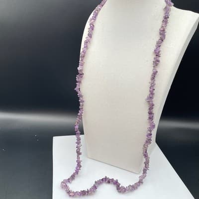 Vintage 90s Amethyst Quartz Chip Necklace Clear Glass Purple Women's Jewelry - Thumbnail 4