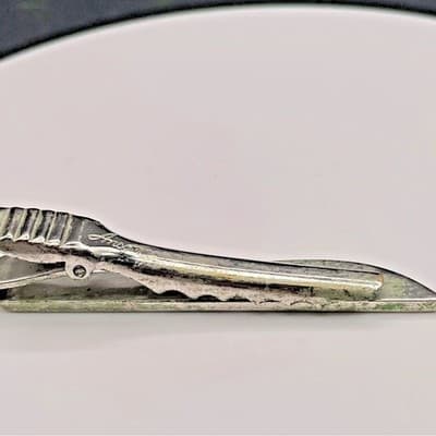 Vintage Anson Silver Tone Tie Clip Bar Ridged Texture Formal Men's Accessory - Thumbnail 2
