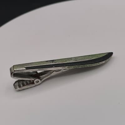 Vintage Anson Silver Tone Tie Clip Bar Ridged Texture Formal Men's Accessory - Thumbnail 7