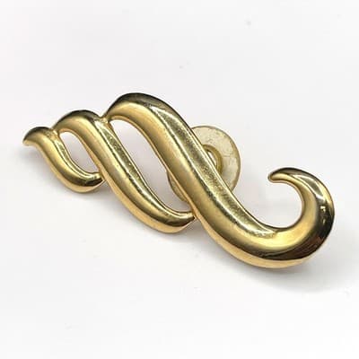 Vintage Gold Tone Abstract Swirl Ribbon Wave Brooch Pin Jewellery 2 Inch