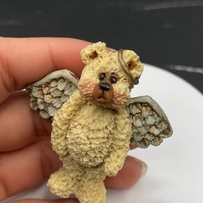 Vintage Boyd's Bear Angel Pin Daisy Bloom Resin Brooch Collectible Bear wear - Thumbnail 5